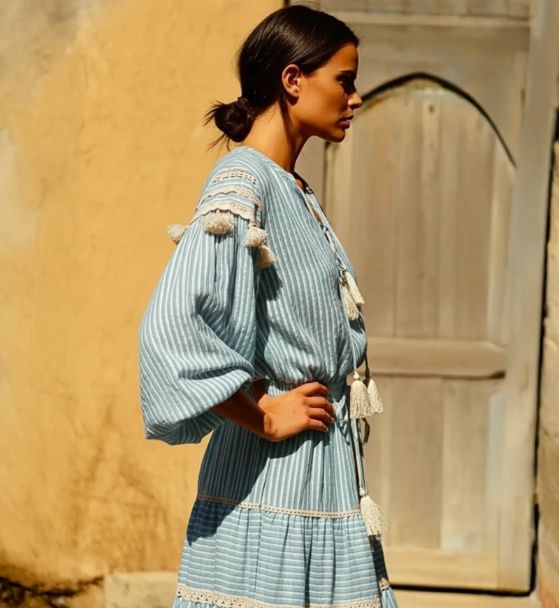 blouse LYLLA - bleue ou rouge - Coton/Lurex - manche longue - bohème - Miss June Paris