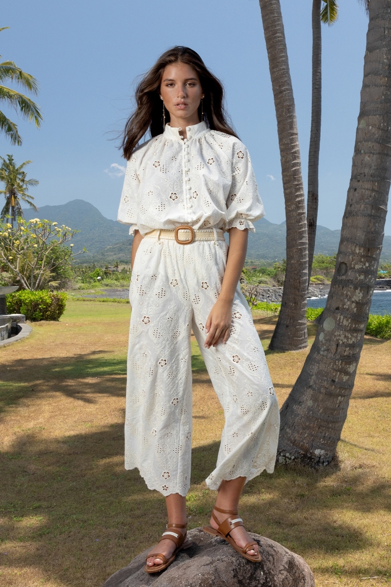 Pantaloni Leni con ricami floreali inglesi - 100% cotone - Miss June Paris - 1
