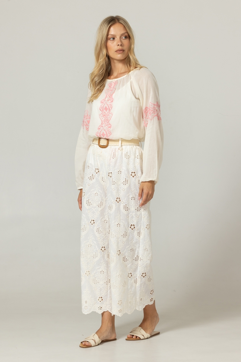 Pantalones Leni con bordados ingleses florales - 100 % algodón - Miss June Paris - 3