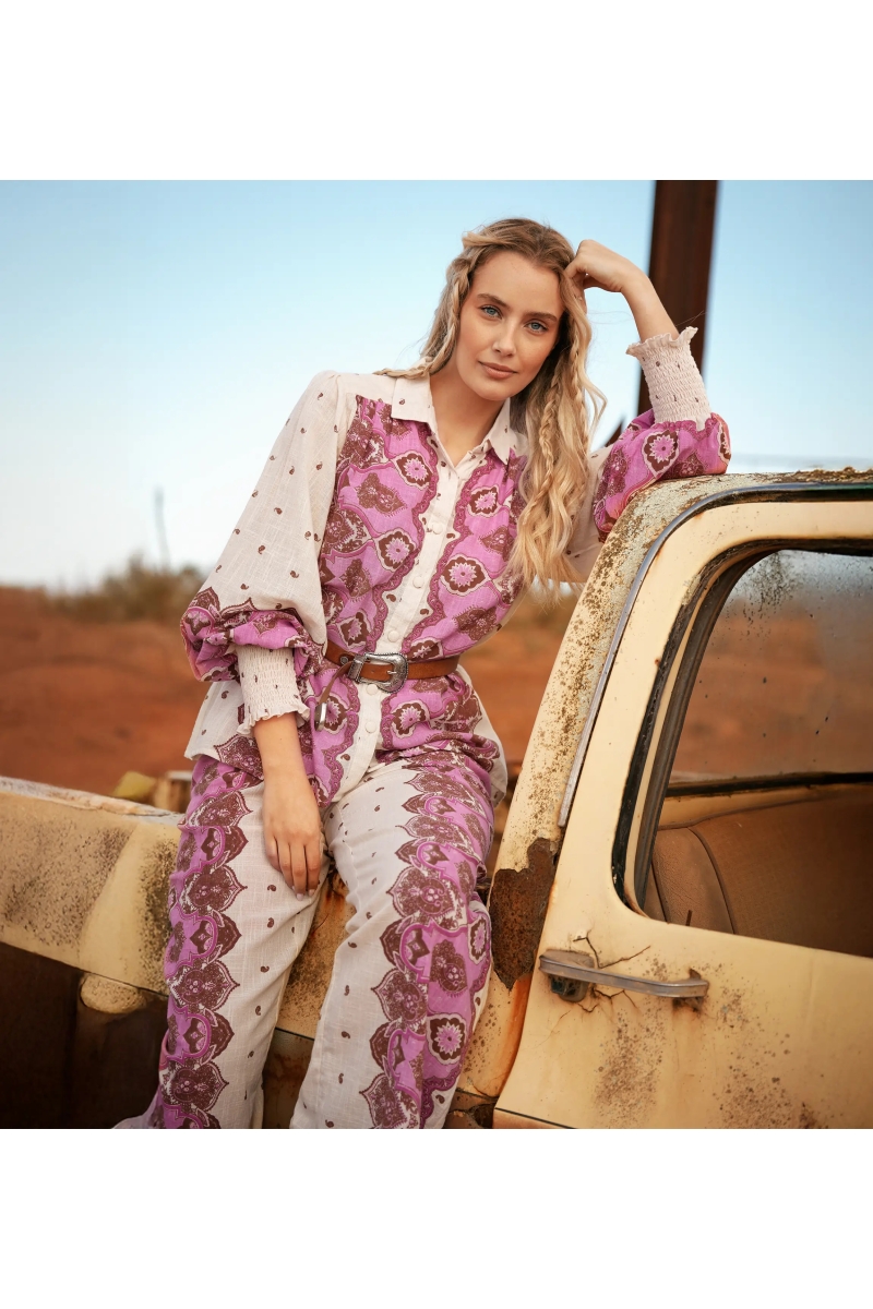 Viki Bluse – Langärmlige Bluse aus bedrucktem Slub-Baumwollstoff, 100 % Baumwolle – Miss June Paris