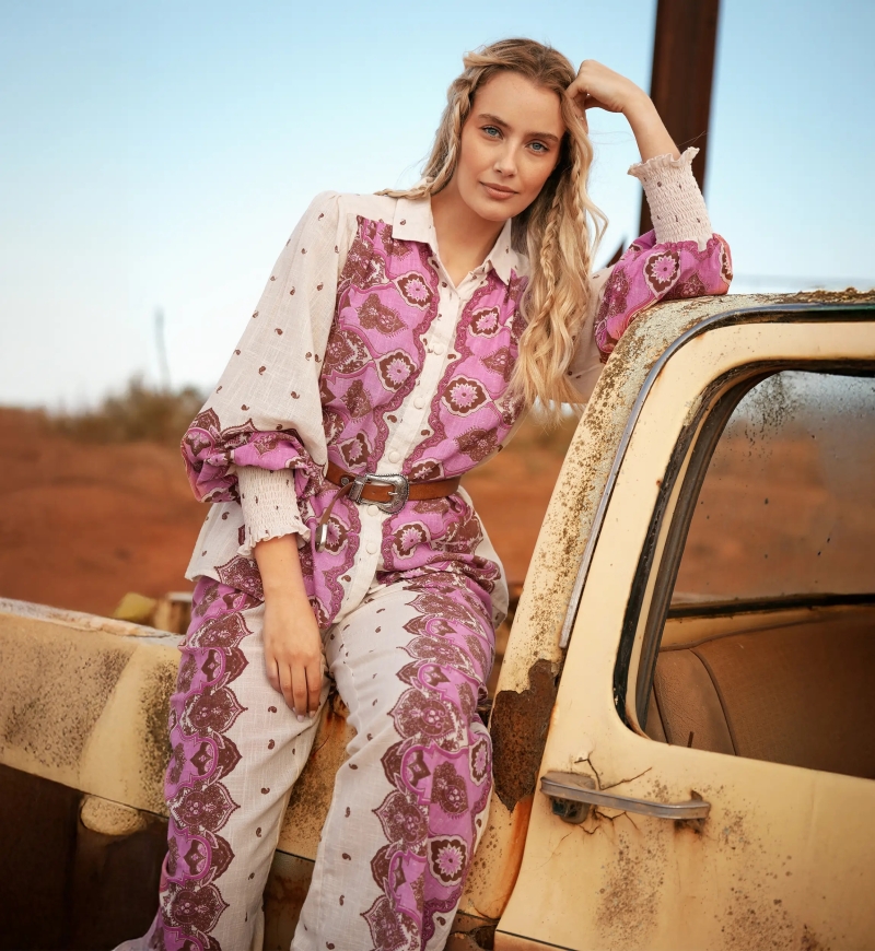 Camisa Viki – Camisa de manga larga en algodón slub estampado, 100% algodón – Miss June Paris