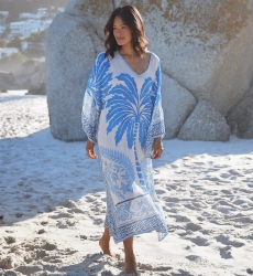 Rhoda Kaftan – Langärmeliger Kaftan aus bedrucktem Modal mit Stickereien, 100 % Modal – Miss June Paris