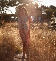 Rhoda Caftan – Long-Sleeve Printed Modal Caftan with Embroidery, 100% Modal – Miss June Paris