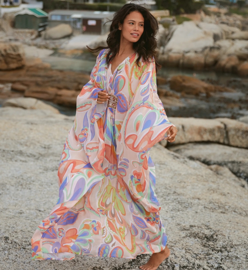 Varda Caftan – Long-Sleeve Long Caftan with Inner Belt, 100% Rayon Embroidery – Miss June Paris