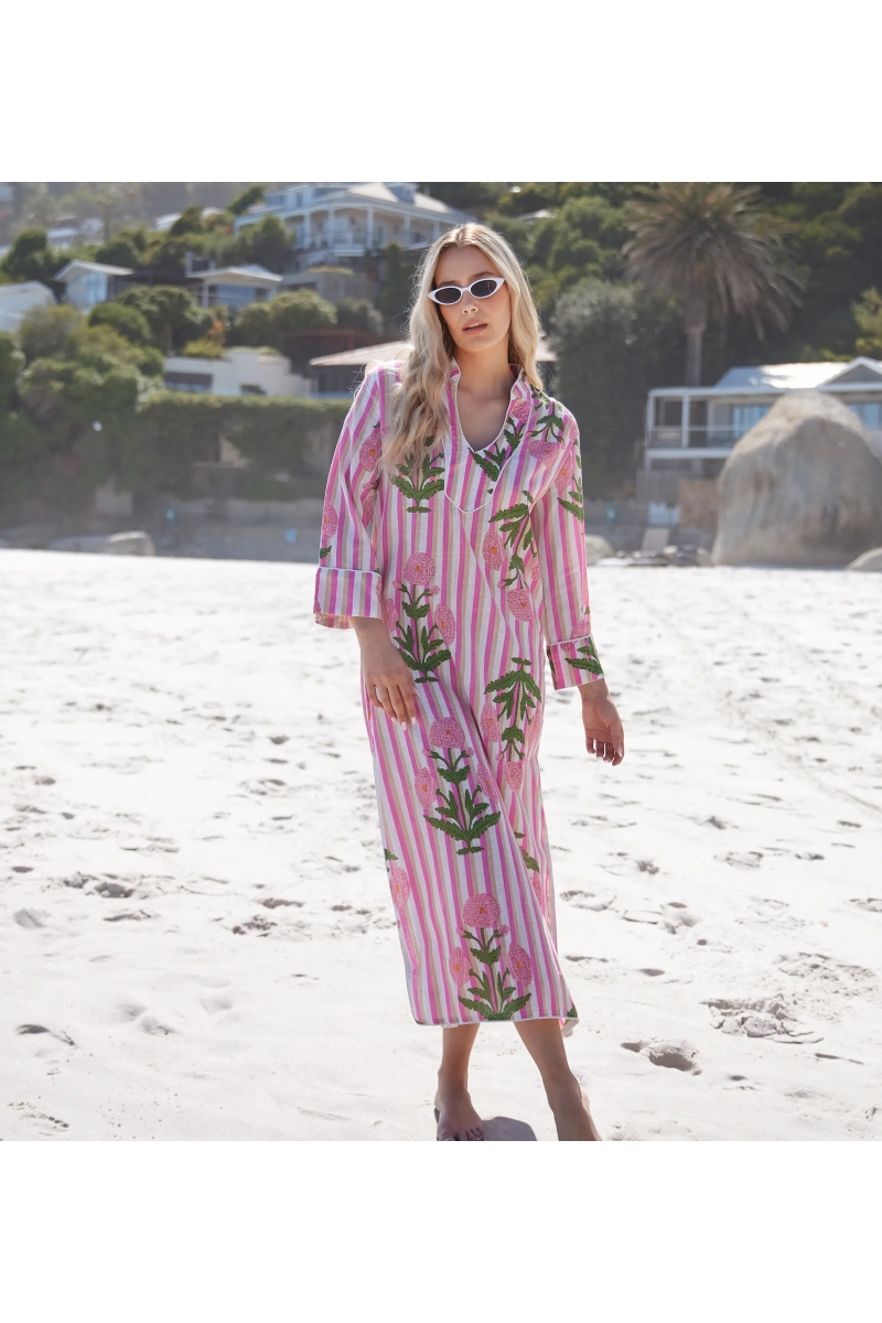 Vestido Charly – Vestido de mangas compridas em algodão slub estampado, 100% algodão – Miss June Paris