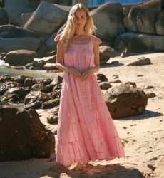 Miss June Paris — Long Aly Dress in Striped Cotton Lurex Blue