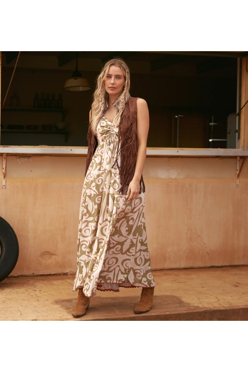 Miss June Paris — Maxikleid Becky aus Viskose mit barockem Muster