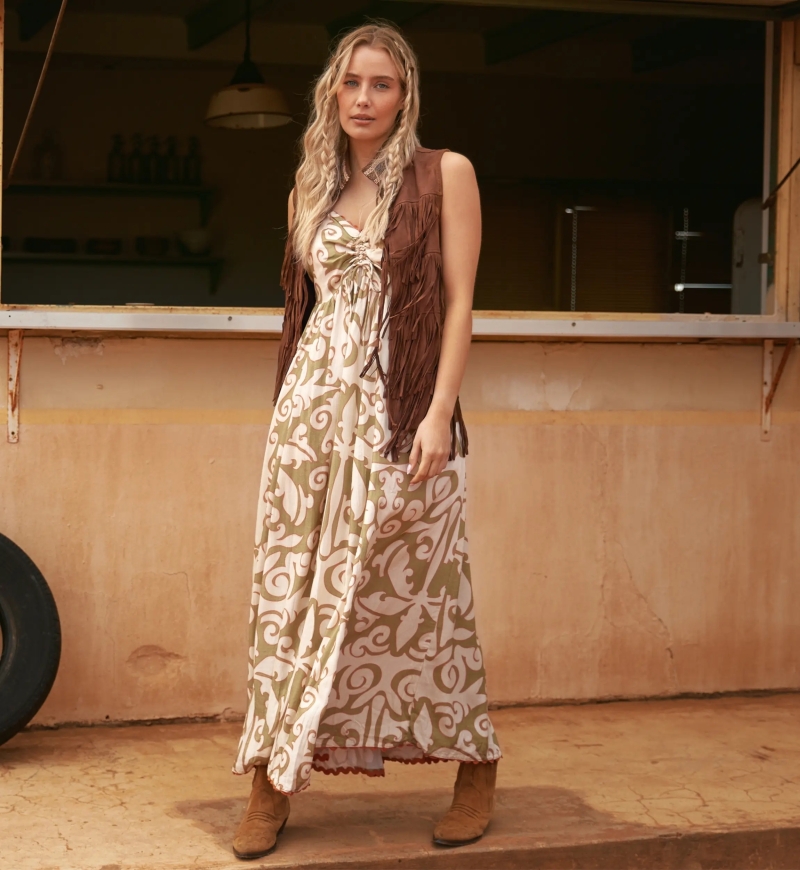 Miss June Paris — Maxikleid Becky aus Viskose mit barockem Muster