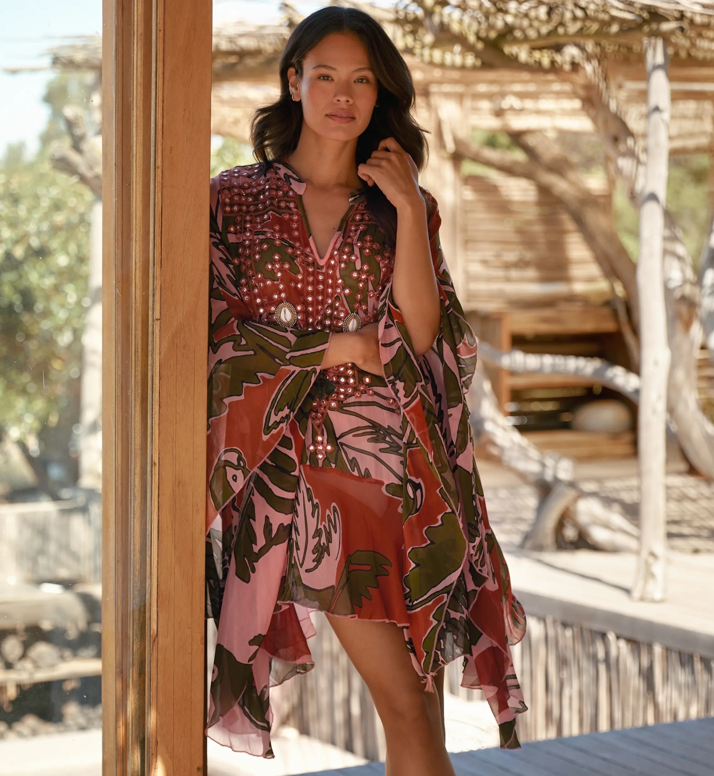 Miss June Paris — Anaya Short Kaftan Pink