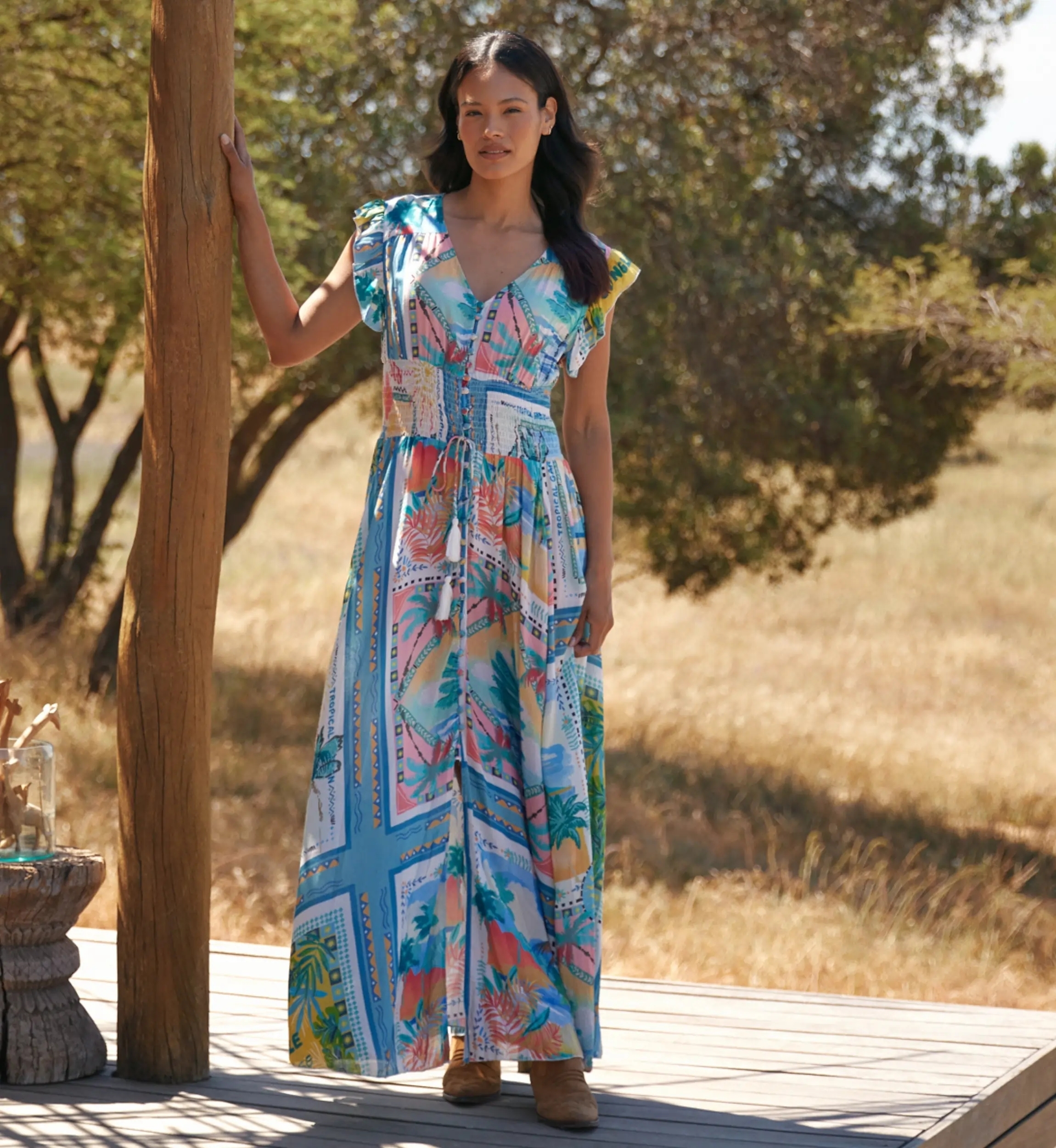 Miss June Paris — Vestido Longo Taly Multicolorido em Modal