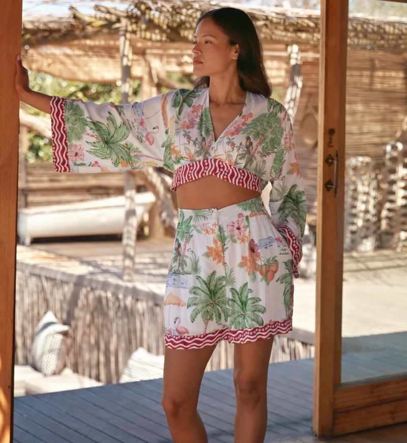 Ensemble Stacy – Ensemble short et crop top, en rayonne imprimée, 100 % rayonne – Miss June Paris