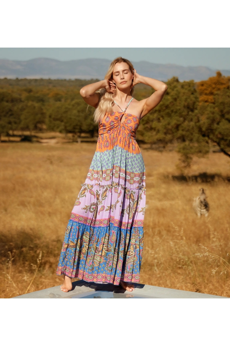 Miss June Paris — Vestido Longo Bahya Modal Impresso Multicolorido