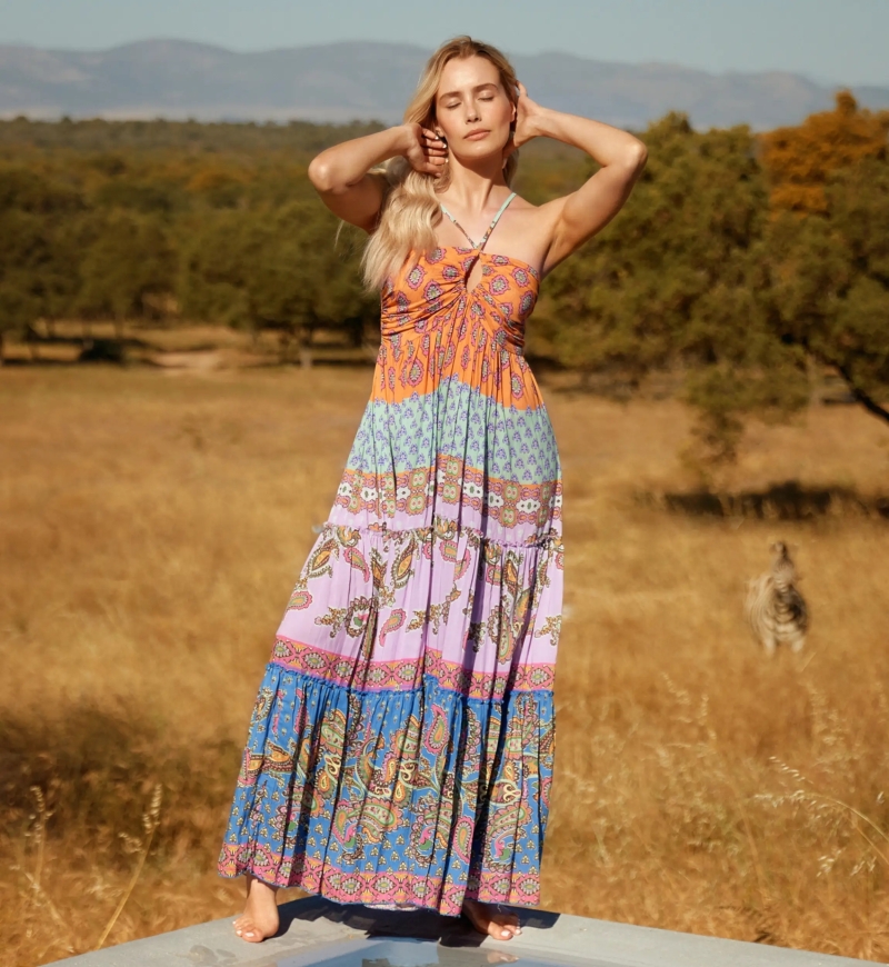 Miss June Paris — Abito Lungo Bahya Modal Stampato Multicolore