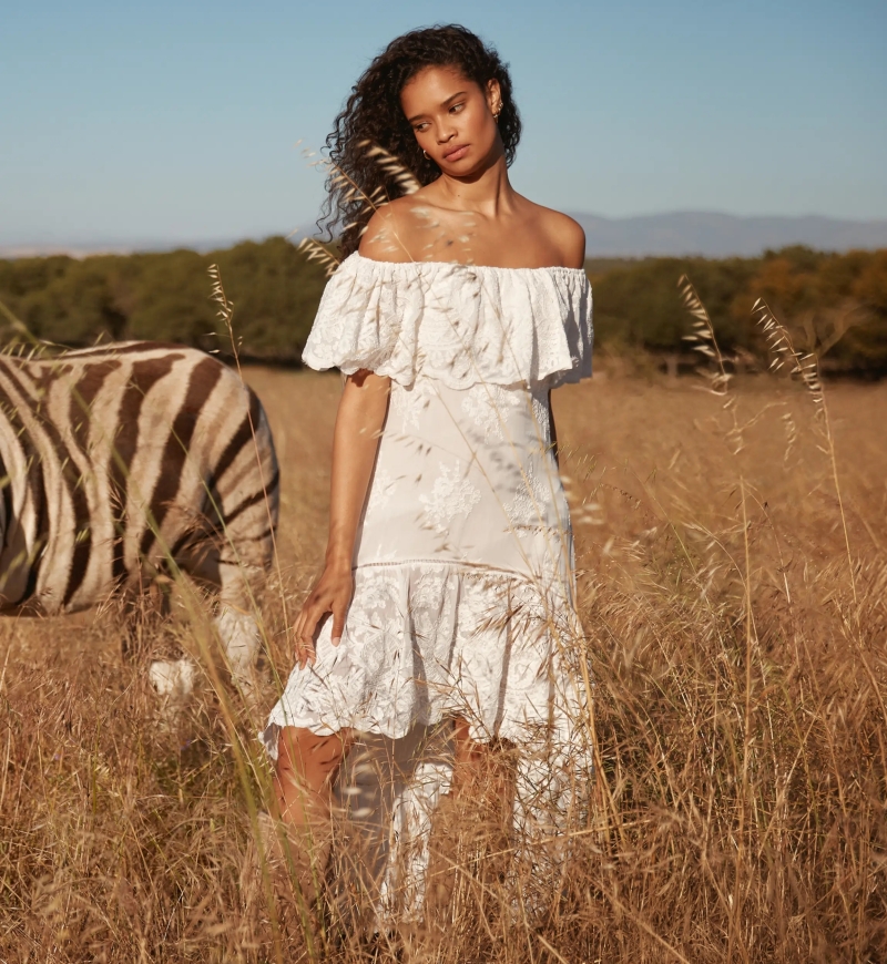 Miss June Paris — Vestido Bardot Assimétrico Branco