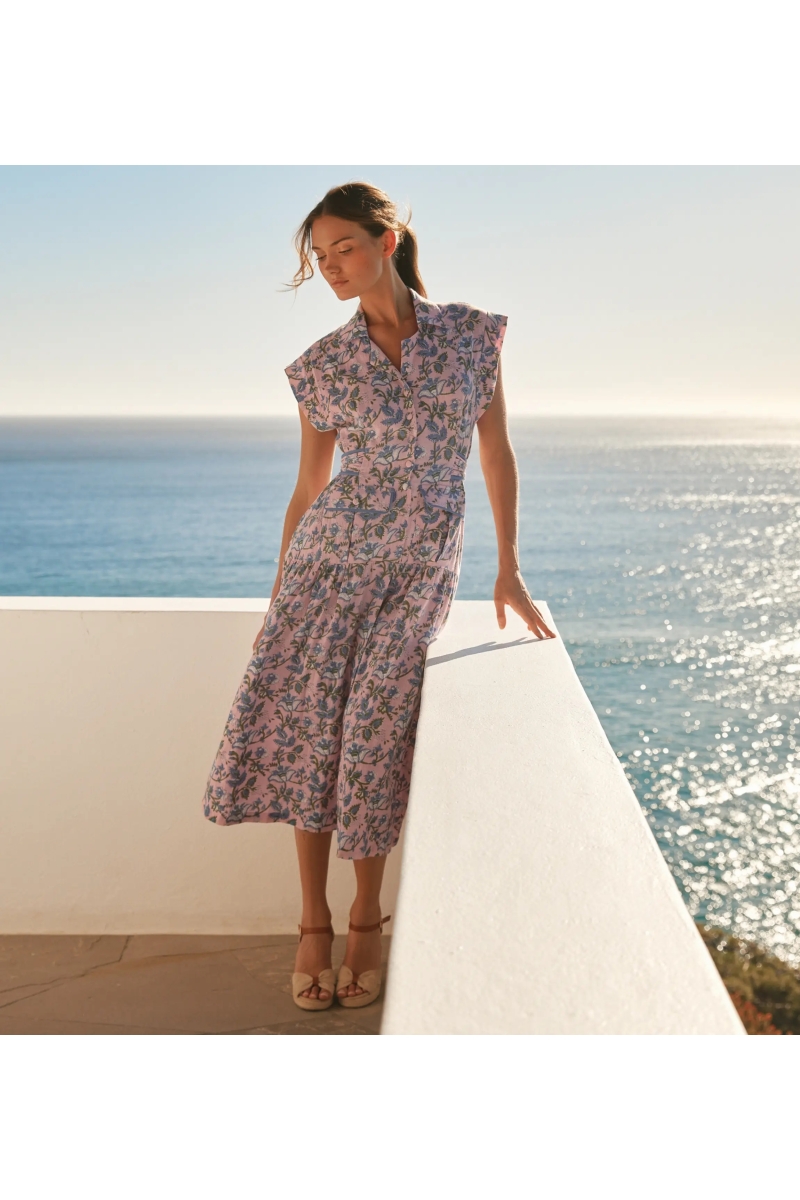 Robe Bruna – Robe mi-longue à manches courtes, en coton slub imprimé, 100 % coton – Miss June Paris - 6