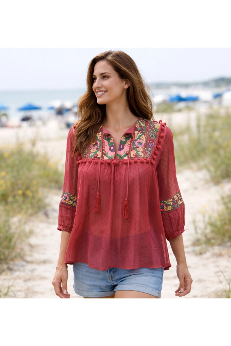 Miss June Paris — Blusa Bohemien Fluida Plumetis