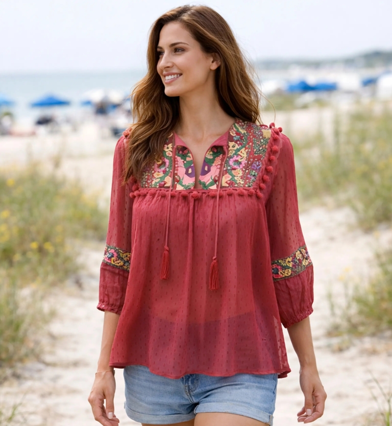 Miss June Paris — Blusa Bohemien Fluida Plumetis