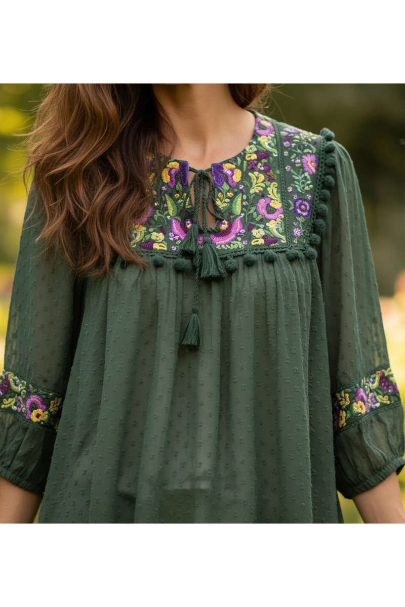 Miss June Paris — Blusa Bohemia Fluida Plumetis