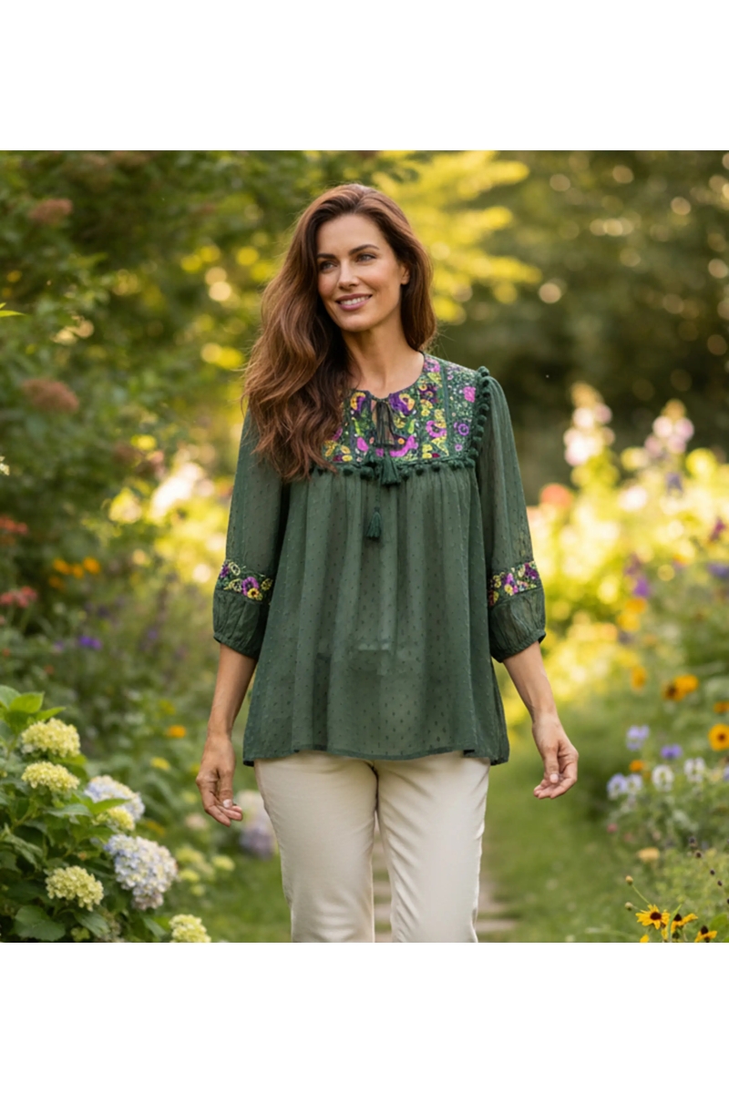 Miss June Paris — Plumetis Fluid Bohemian Blouse