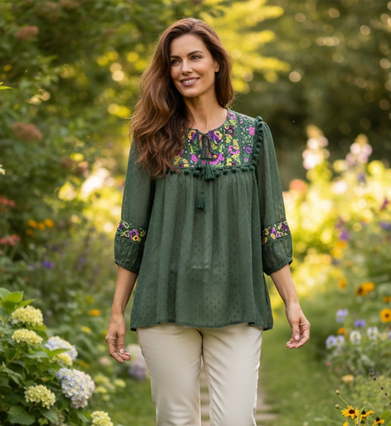 Miss June Paris — Plumetis Fluid Bohemian Blouse