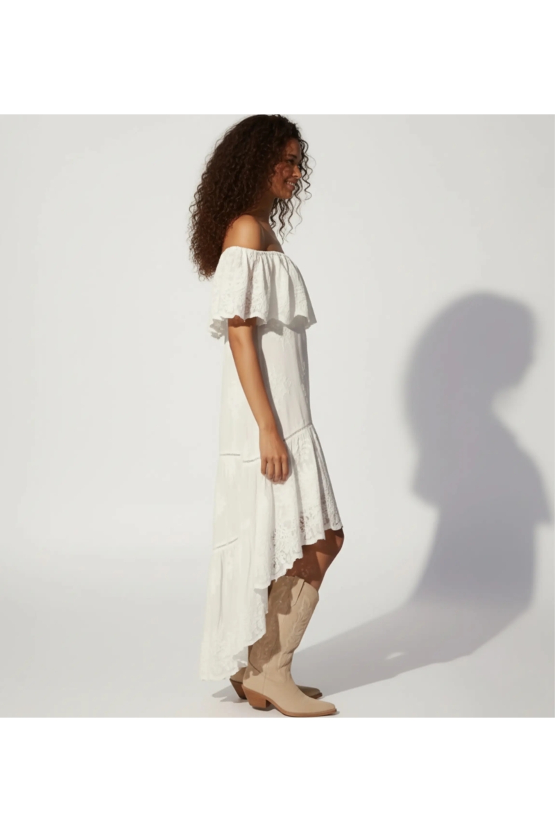 Miss June Paris — Robe Bardot Asymétrique Blanche