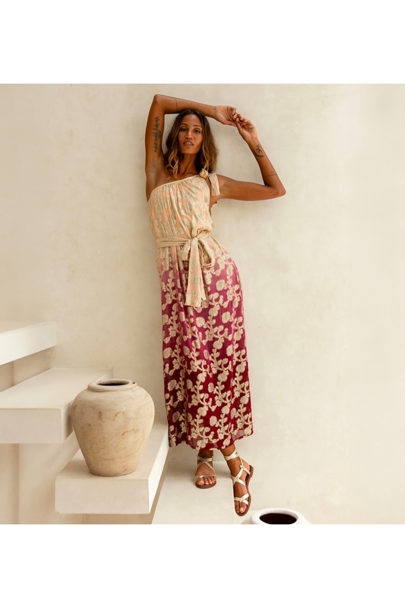 Kleid Euphoria Off Shoulder Bordeaux Gold | Miss June Paris