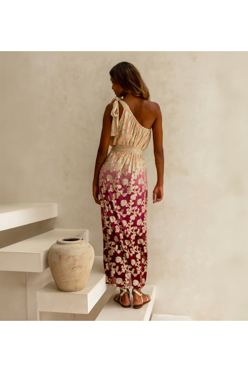 Robe Euphoria Off Shoulder Bordeaux Or | Miss June Paris