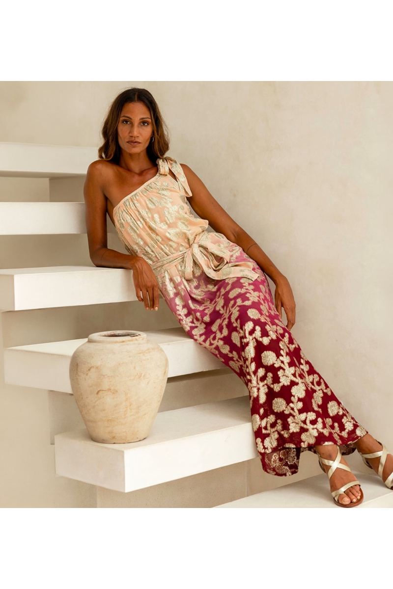 Vestido Euphoria Off Shoulder Burdeos Oro | Miss June Paris