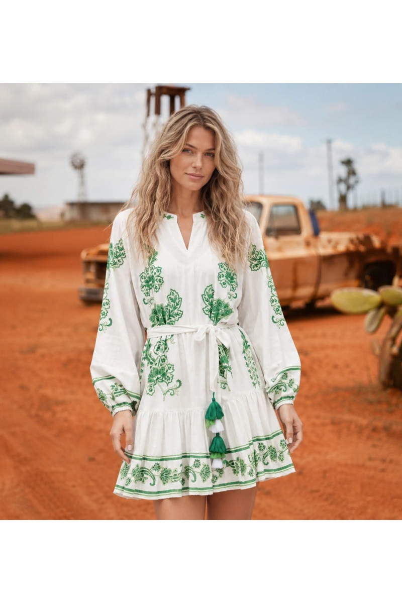 Robe Courte Anika Motifs Floraux en Coton Rayonne Flammé | Robes court