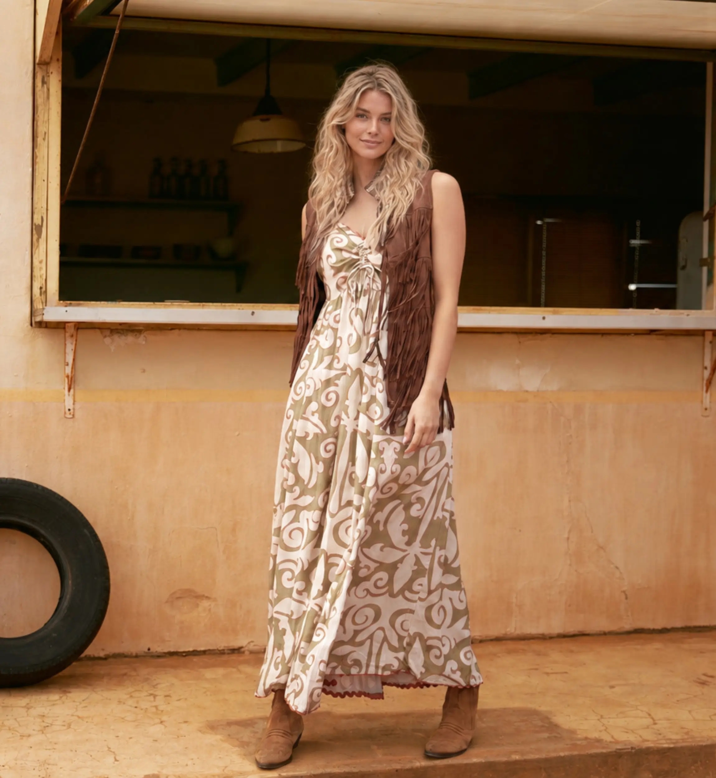 Long Dress Becky in Baroque Pattern Viscose | Long Dresses — Miss June