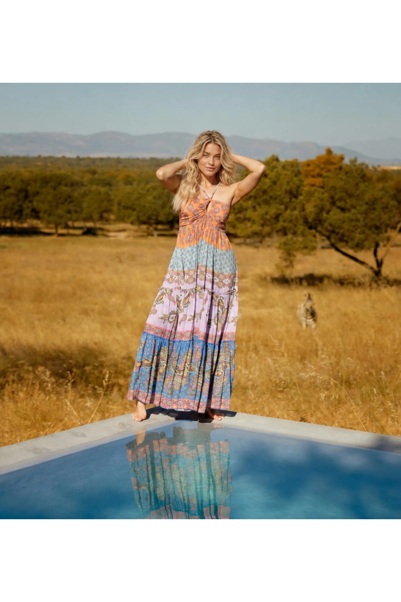 Long Dress Bahya Multicolored Printed Modal | Long Dresses — Miss June
