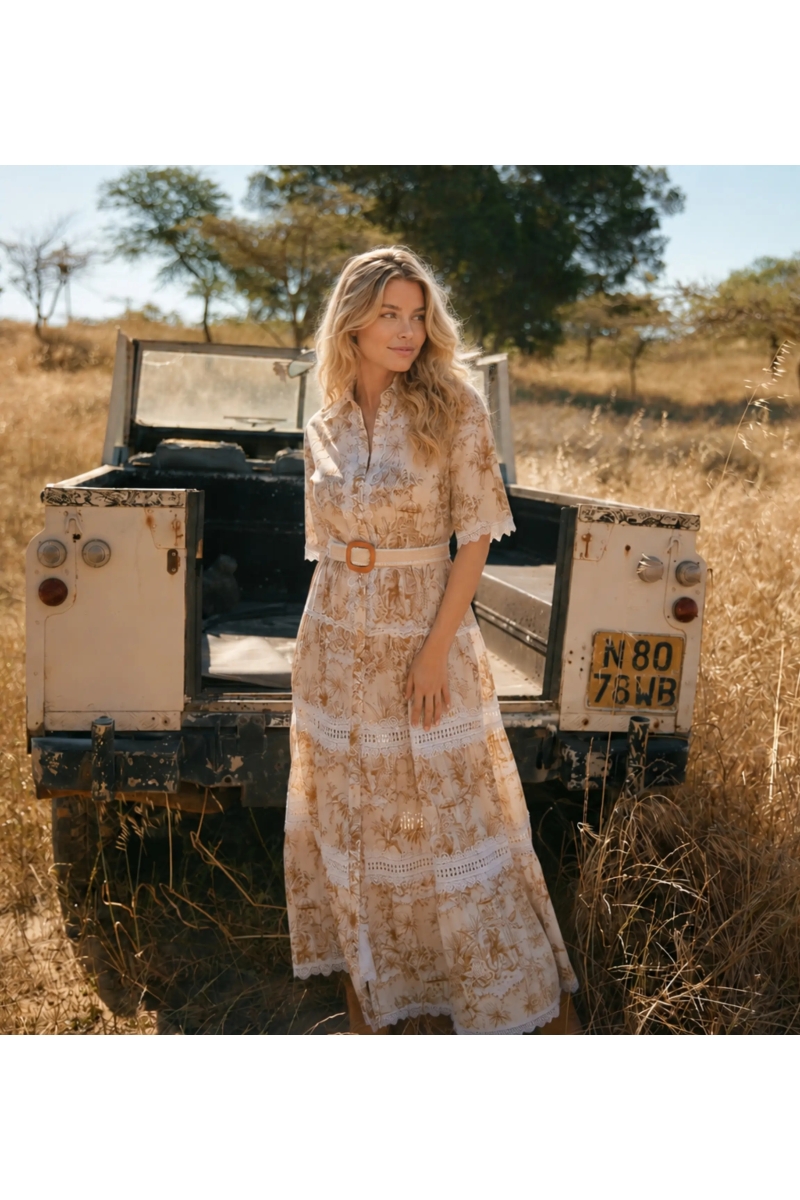 Aliza Beige Maxi Dress | Long Dresses — Miss June Paris