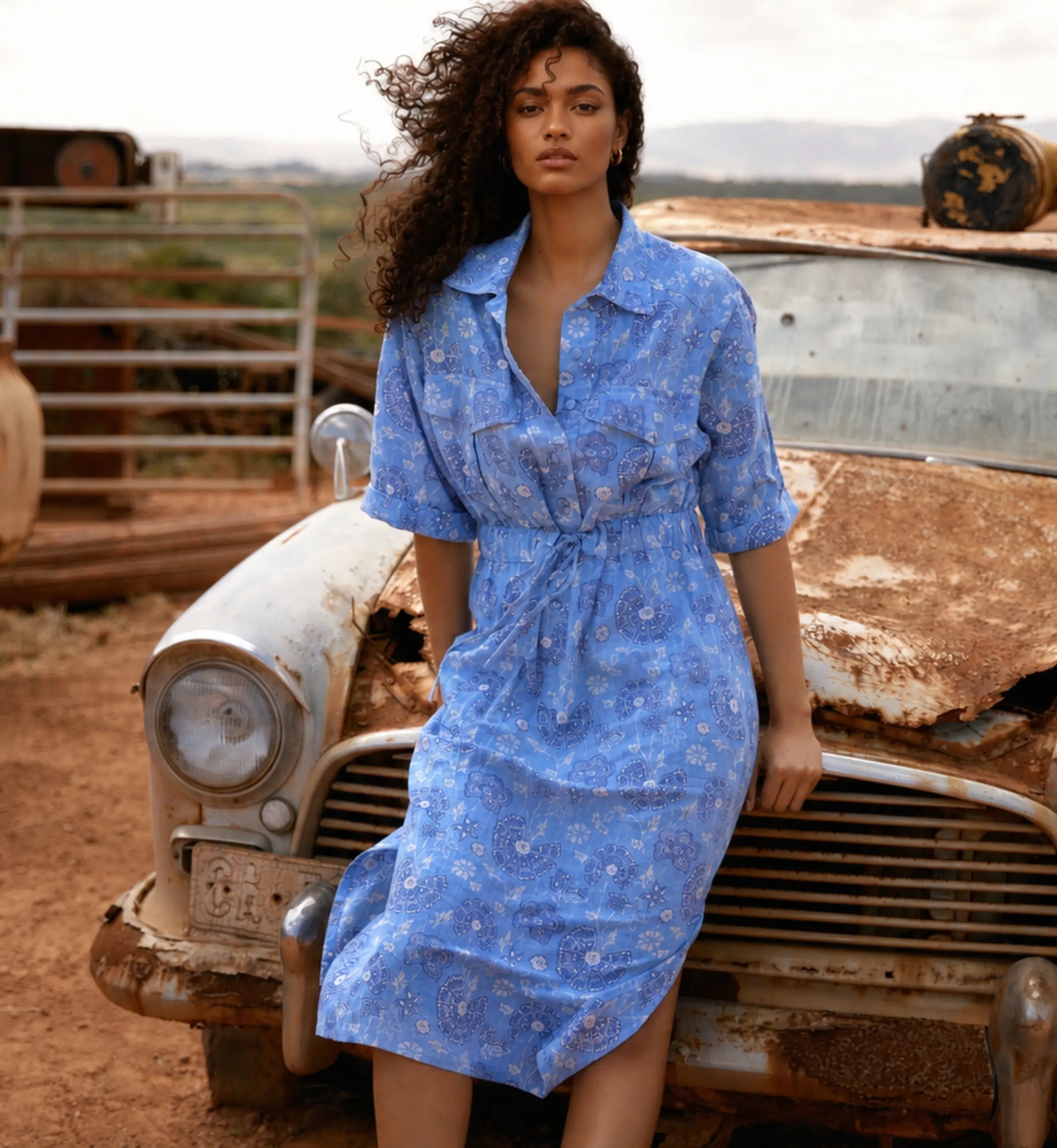 Robe Longue Marlo Bohème Chic en Coton Imprimé Mandala Bleu | Robes lo