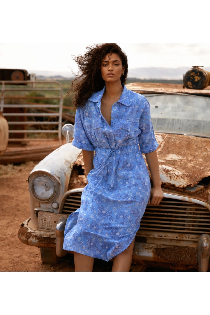 Long Dress Marlo Bohemian Chic in Mandala Print Blue Cotton | Long Dre