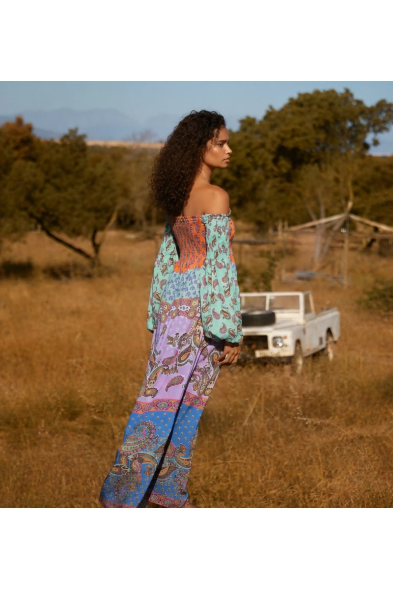 Abito Lungo Stefie in Modal Multicolore Smockato | Abiti lunghi — Miss