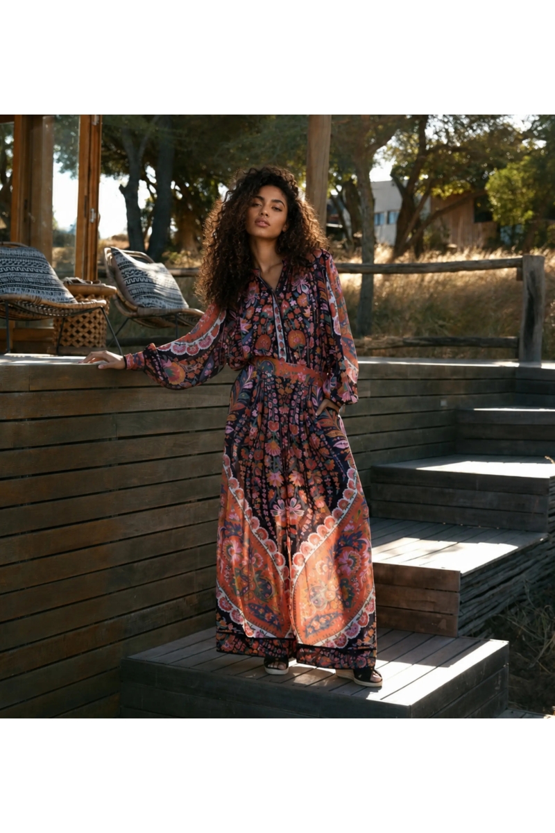 Bridget Wide-Leg Floral Ethnic Modal Pants | Trousers — Miss June Pari