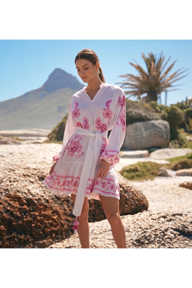 Vestido Corto Anika Motivos Florales en Algodón Rayón Flameado | Vesti