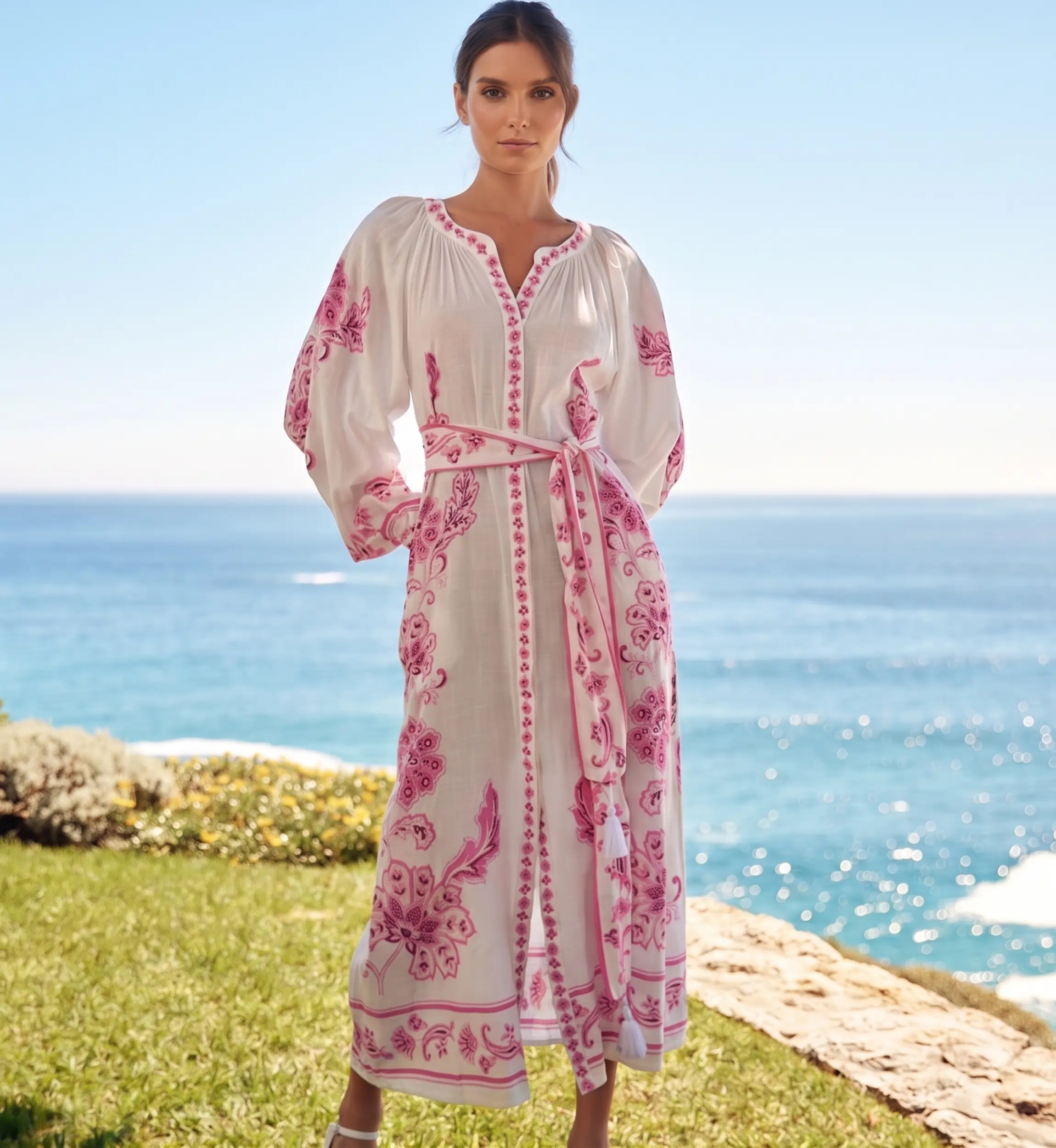 Abito Lungo Dana Ricami Floreali Cotone Rayon | Abiti lunghi — Miss Ju