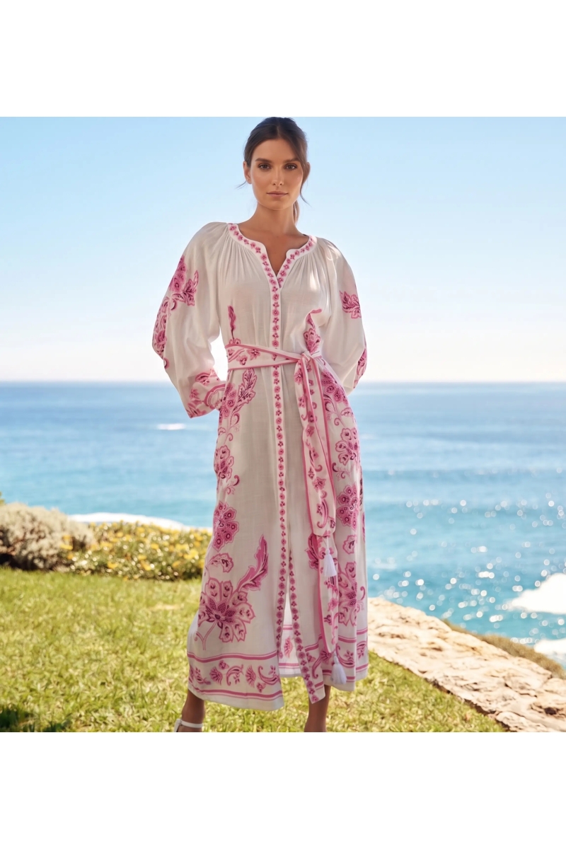 Lange Kleid Dana mit Floralen Stickereien aus Baumwolle Viskose | Lang