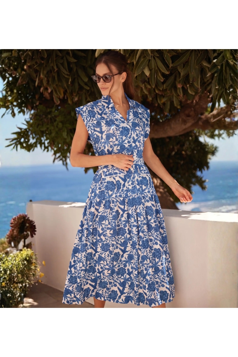 Lange Kleid Tilda aus Indigo Baumwolle Bohème Chic | Lange Kleider — M