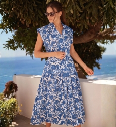 Lange Kleid Tilda aus Indigo Baumwolle Bohème Chic | Lange Kleider — M