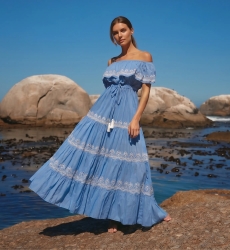 Maxikleid Malone Off-Shoulder aus Baumwoll-Chiffon mit Spitze | Lange
