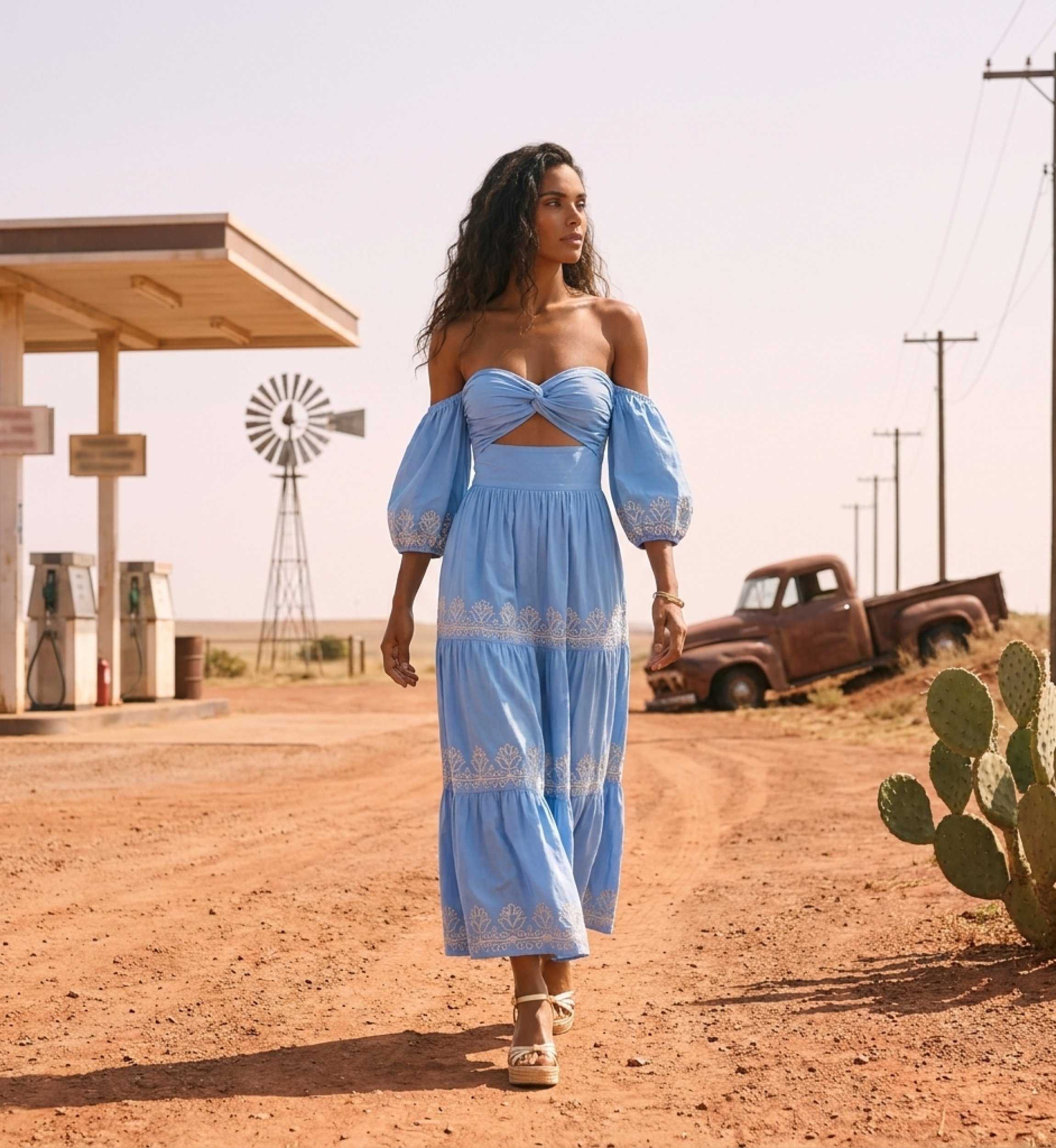 Robe Longue Oxane Off-Shoulder en Coton Brodé