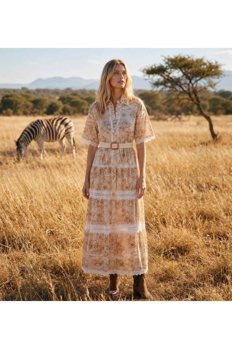 Aliza Beige Maxi Dress | Long Dresses — Miss June Paris
