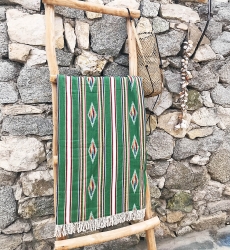 Fouta De Plage Seychelles - vert/jaune/marron - bohème - avec franges - Miss June Paris - 1