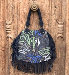 Schwarze Ledertasche mit langen Fransen | Miss June Paris