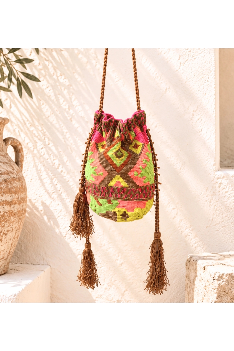 Embroidered Mumbai bag, neon color | Miss June Paris