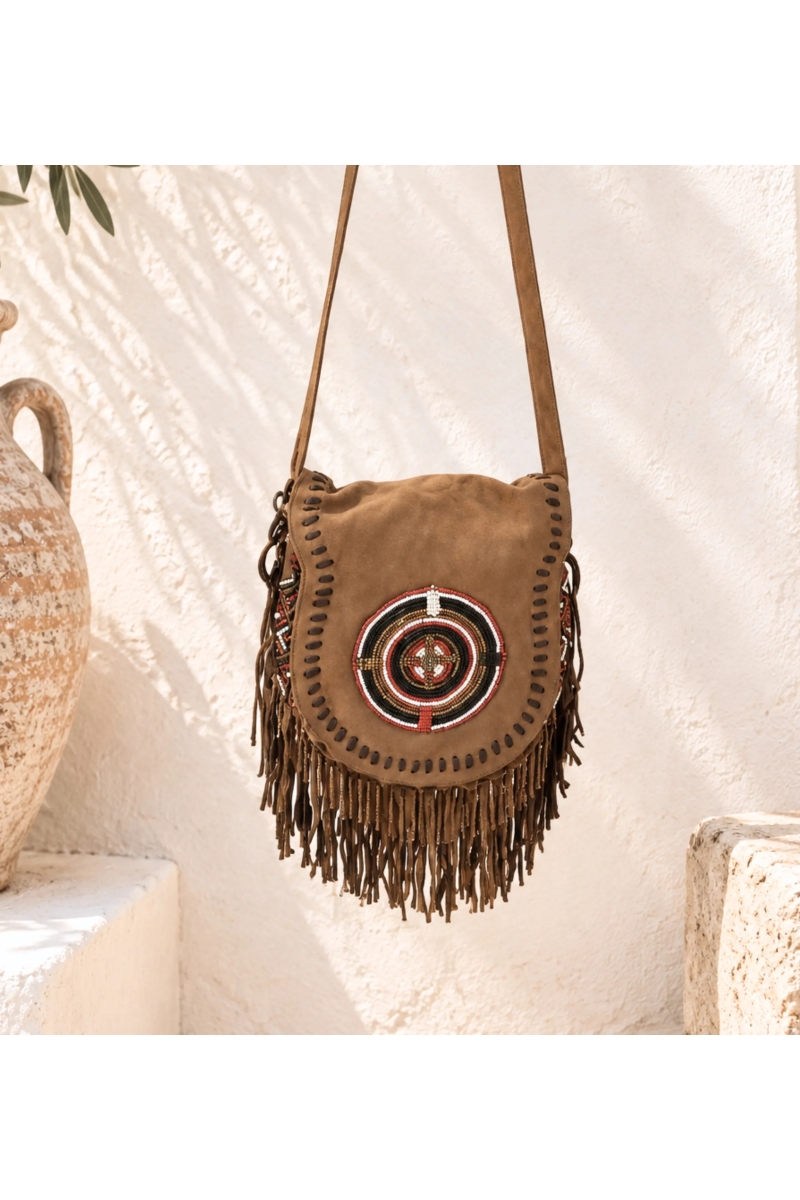 Bolsa tiracolo Radiant em couro com franjas | Miss June Paris