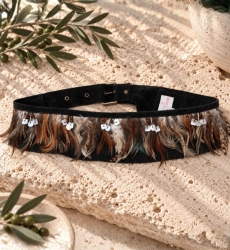 Ceinture Jaxon en cuir noir à plumes | Miss June Paris