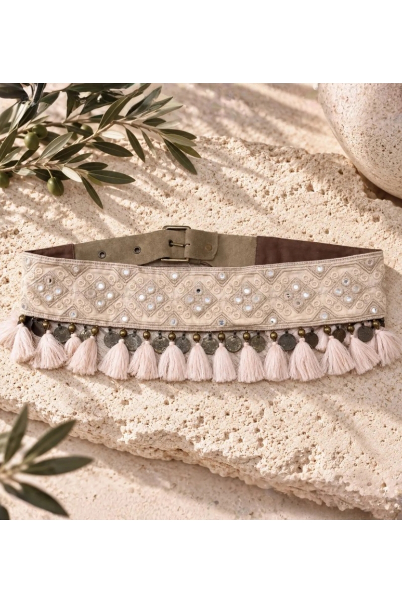 Embroidered Belt with Tassels and Coins | Miss June Paris